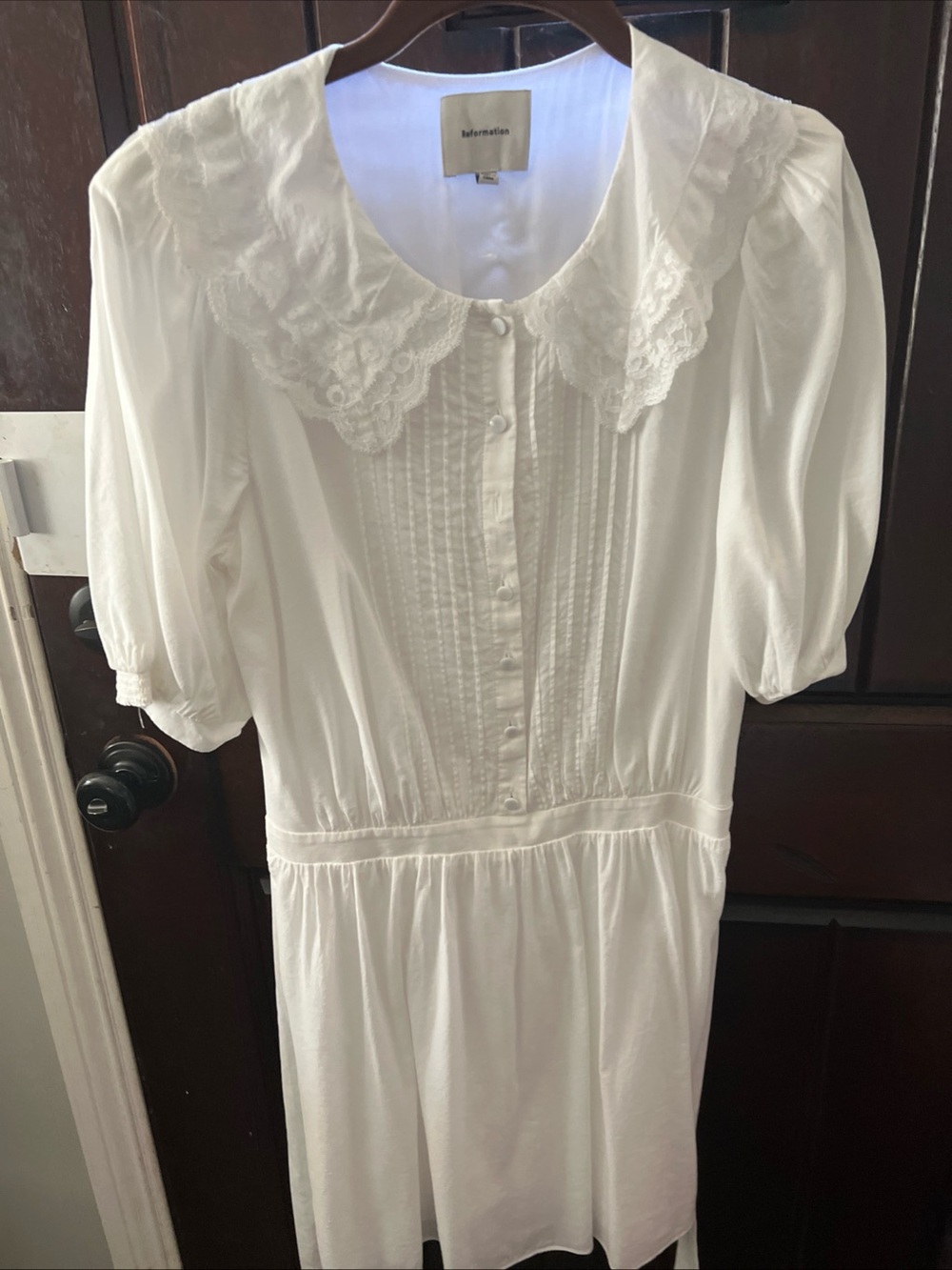 Reformation kairo Lace trim Collar Mini Dress in ivory
